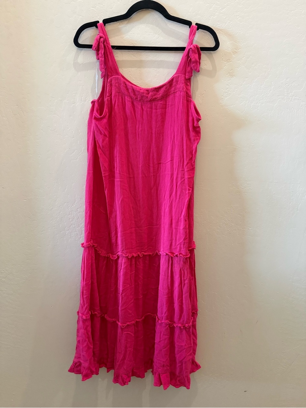Adrienne Vittadini Hot Pink Tiered Tie-Strap Maxi Dress
